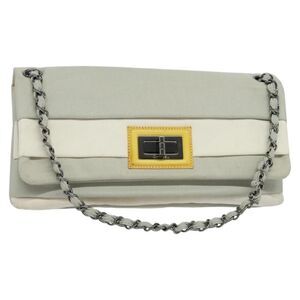 Chanel Mademoiselle Lock Chain Flap Bag Grosgrain Gray Nylon Bag (Pre-Owned)